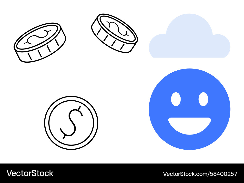 Smiling Face with Cloud & Coins Vector Image