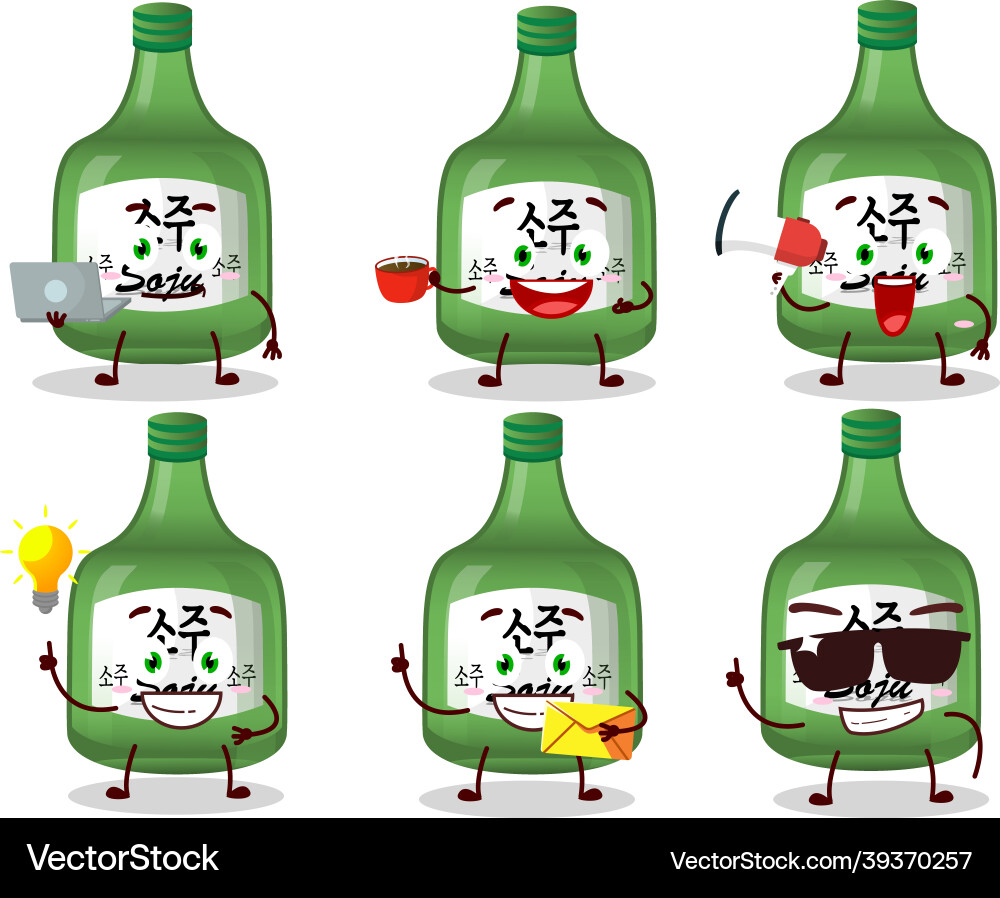 Soju cartoon character with various types Soju cartoon character with various types vector image