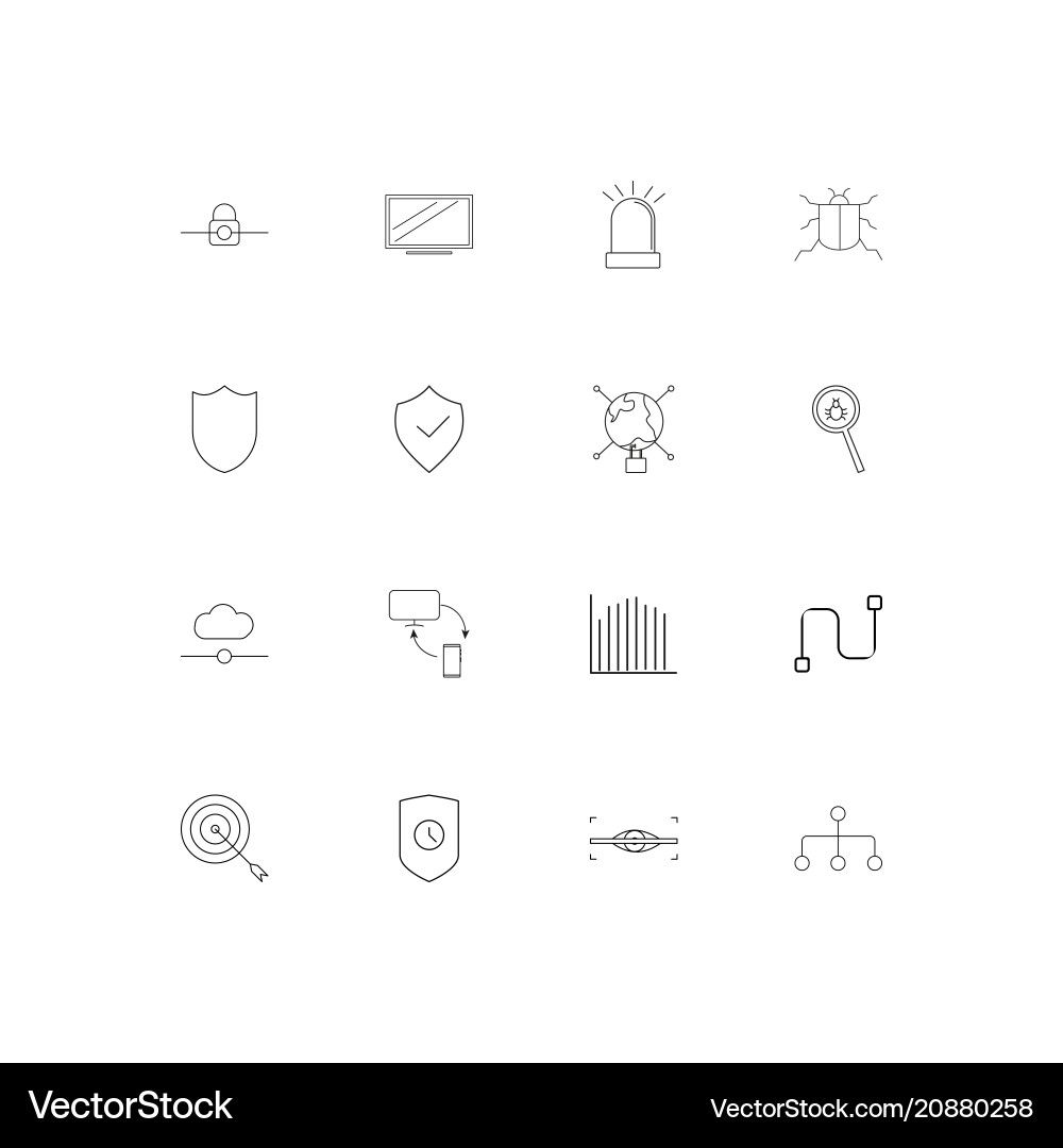 Internet security linear thin icons set outlined Vector Image