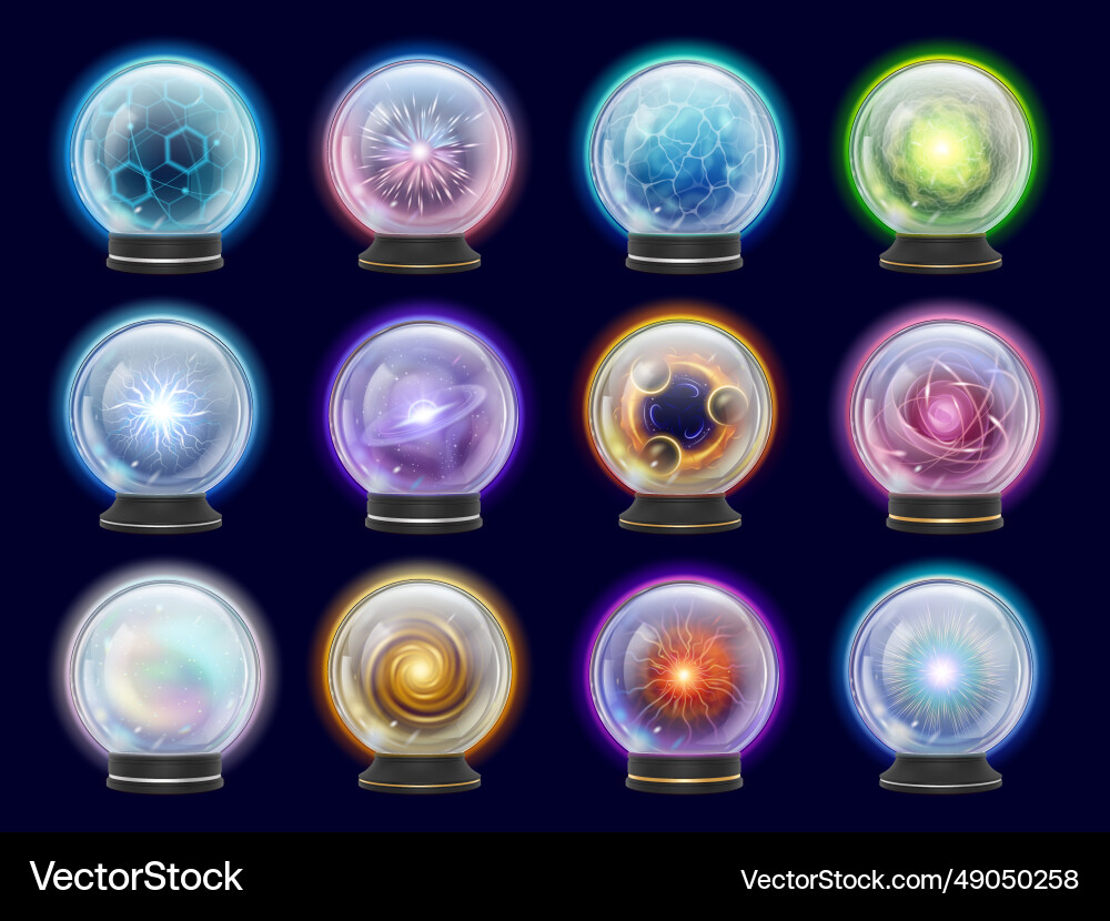 Magic crystal balls kit energy spheres mystery Magic crystal balls kit energy spheres mystery vector image