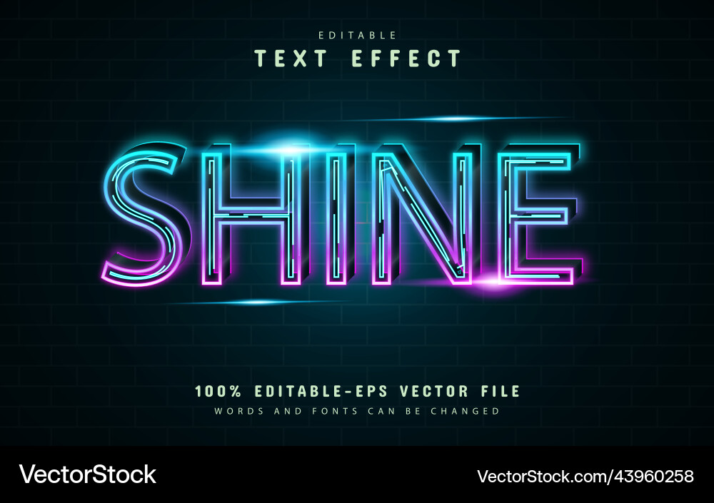 Neon Line Text Effect - Glow Vector Image