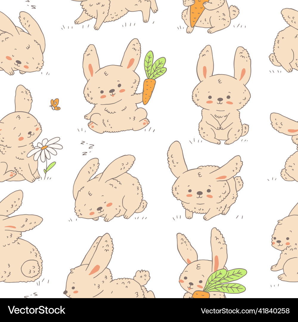 Rabbit with carrot in different poses spring Vector Image