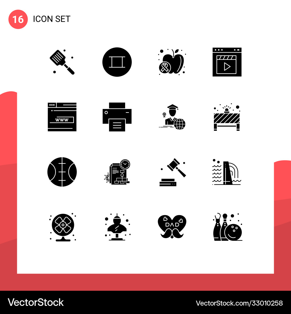 Set 16 solid glyphs on grid for web interface Vector Image