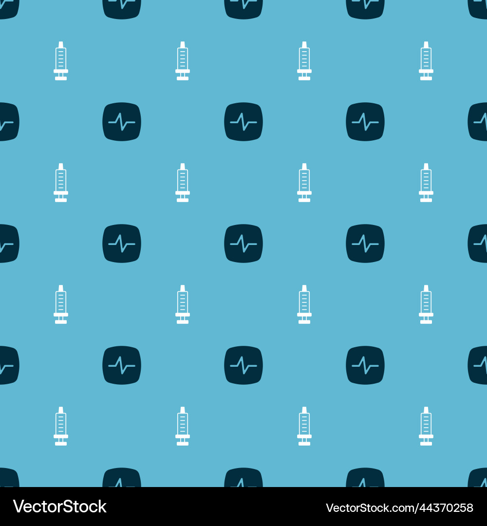 Set heart rate and syringe on seamless pattern Set heart rate and syringe on seamless pattern vector image