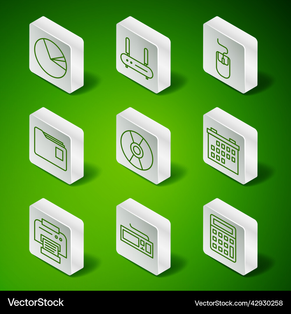 Set line calculator keyboard pie chart Set line calculator keyboard pie chart vector image