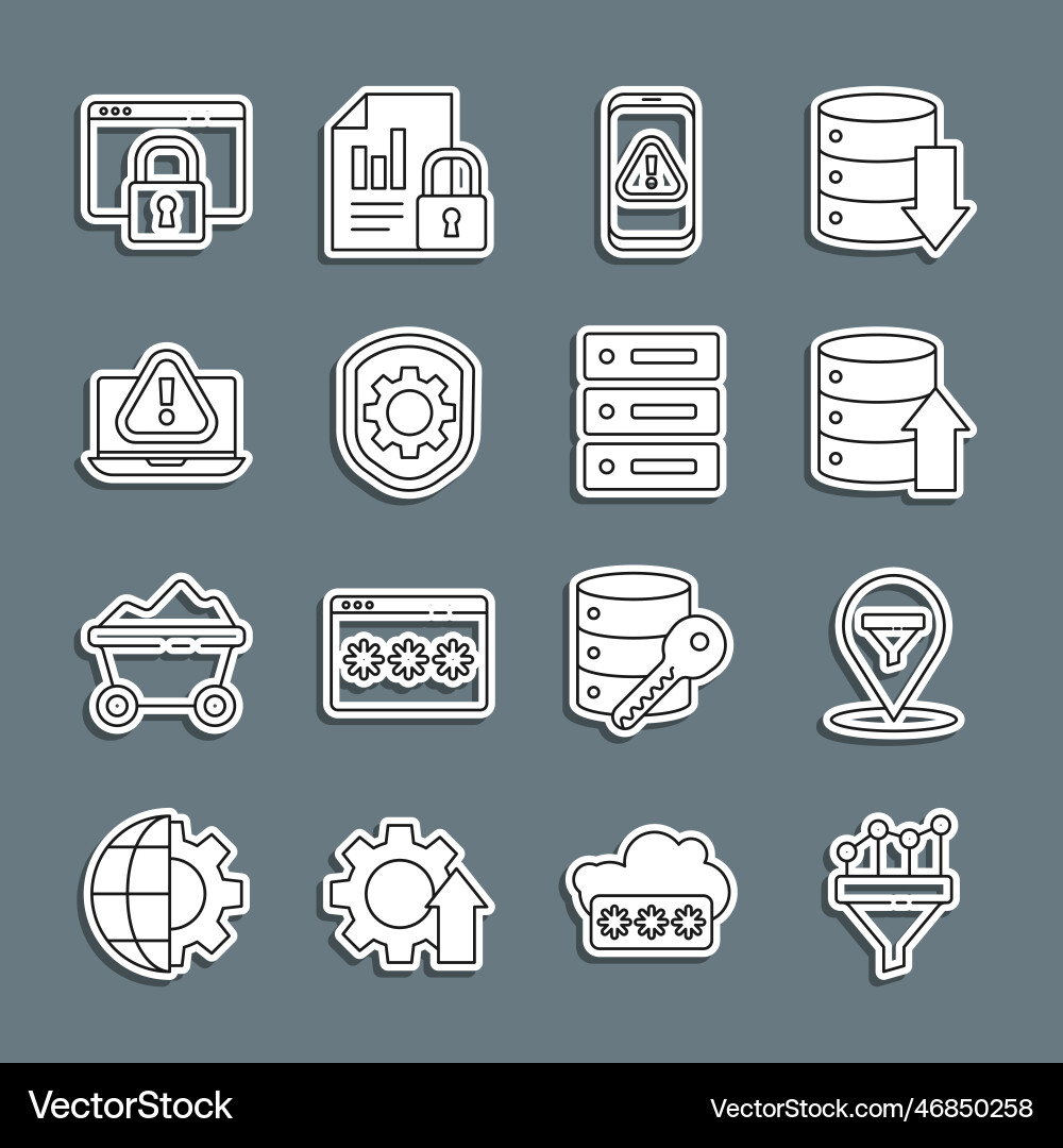 Set line sales funnel with chart location Set line sales funnel with chart location vector image
