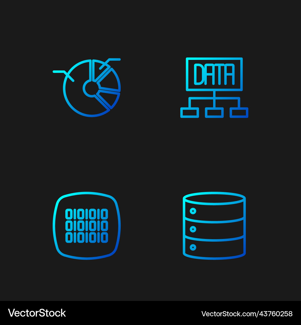 Set line server binary code pie chart Set line server binary code pie chart Vector Image