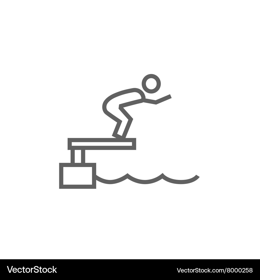 Swimmer jumping from starting block in pool line vector image