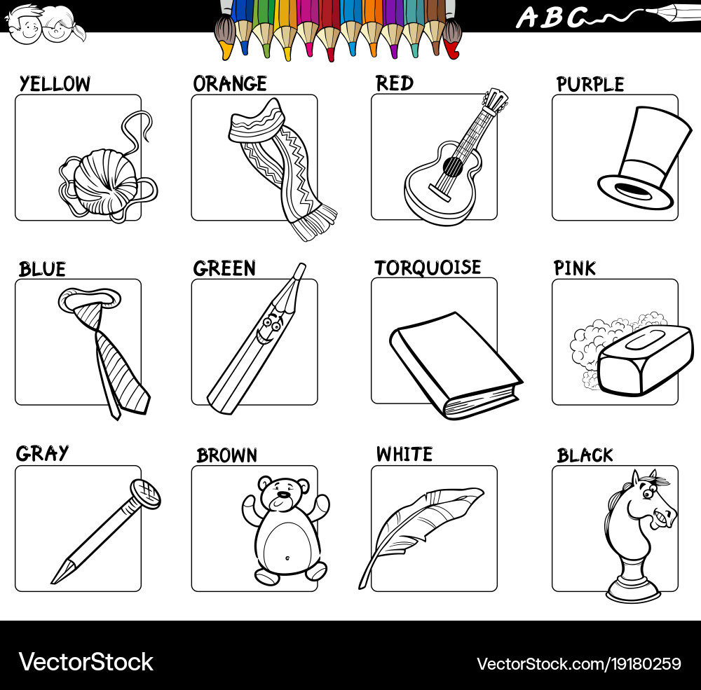 Basic colors set for coloring with objects vector image
