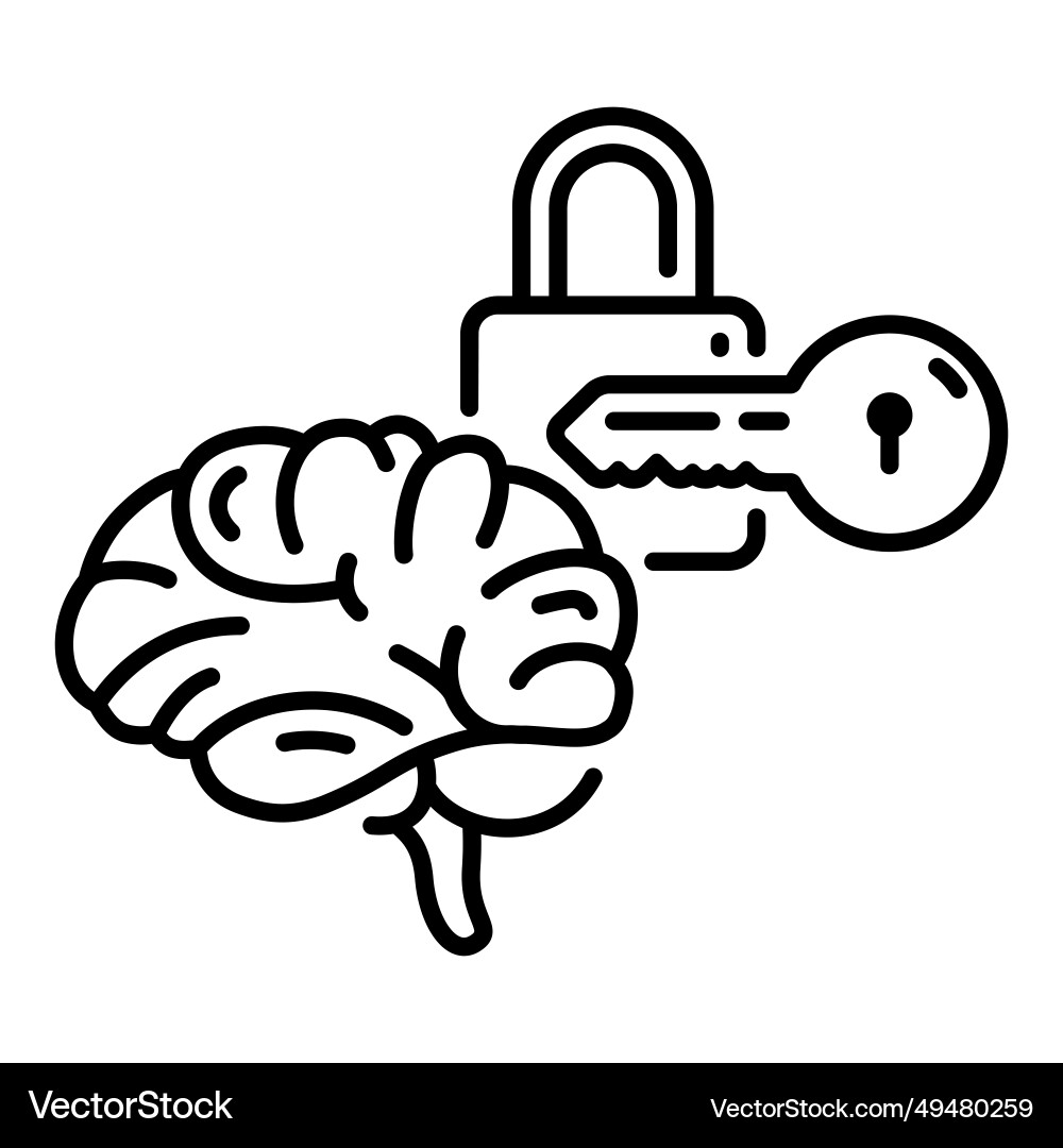Brain and padlock line icon design for security Brain and padlock line icon design for security vector image