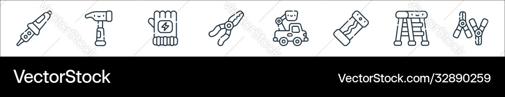 Electrician tools and line icons linear set Electrician tools and line icons linear set vector image
