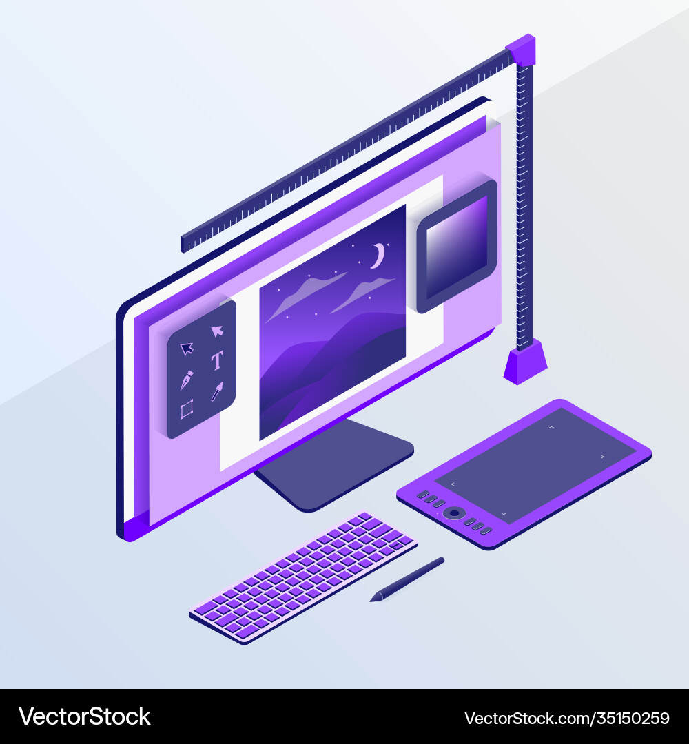 Graphic design concept with computer Graphic design concept with computer Vector Image