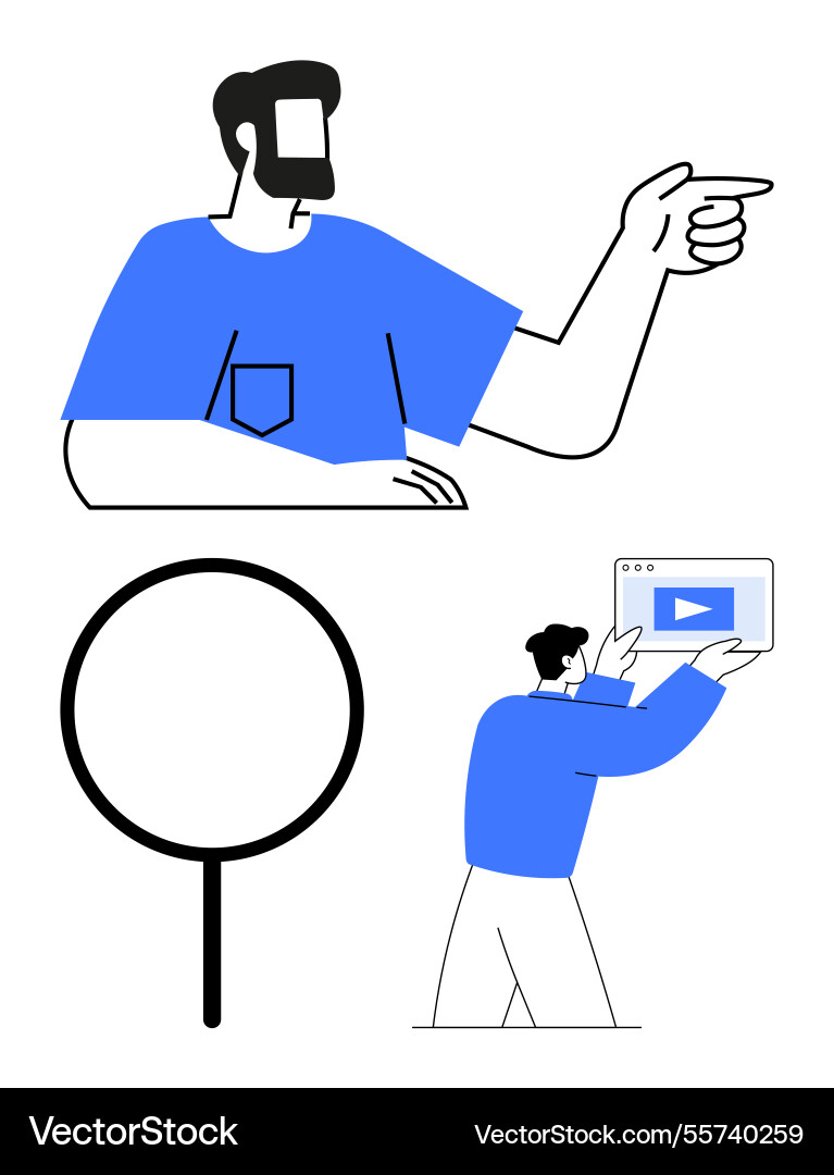 Man pointing with arm raised searching Man pointing with arm raised searching vector image