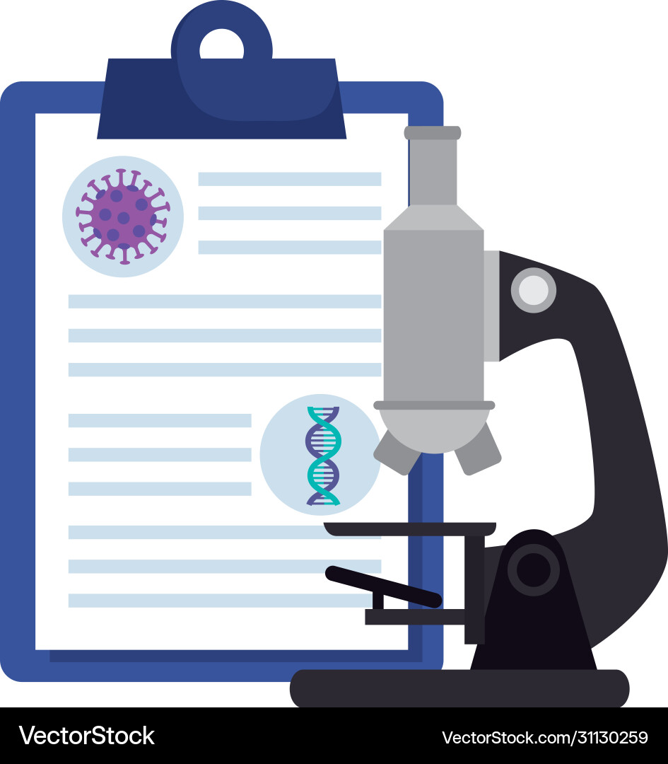 Microscope with particle covid19 19 in clipboard Vector Image
