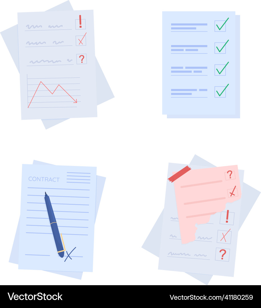 Notes on papers semi flat color object set Notes on papers semi flat color object set vector image