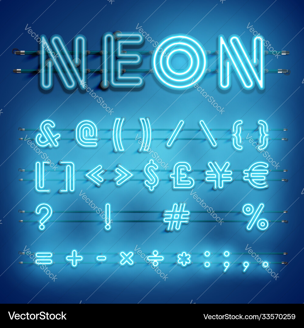 Realistic dashed neon font with shadows glow Realistic dashed neon font with shadows glow vector image