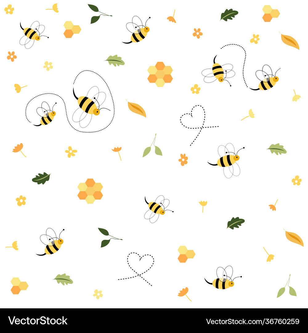Seamless floral pattern with bees vector image