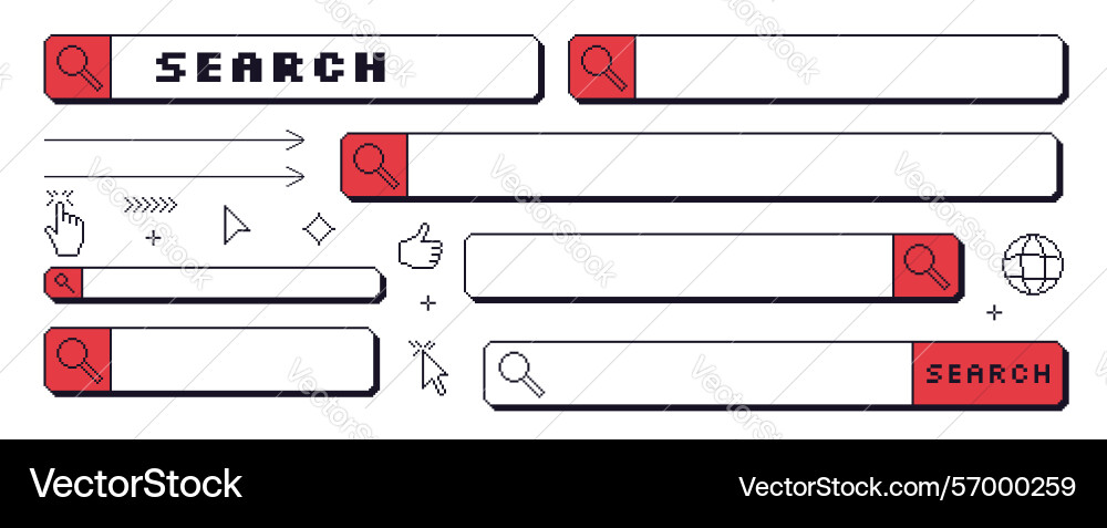 Search bar pixel art set 8bit web browser Search bar pixel art set 8bit web browser vector image