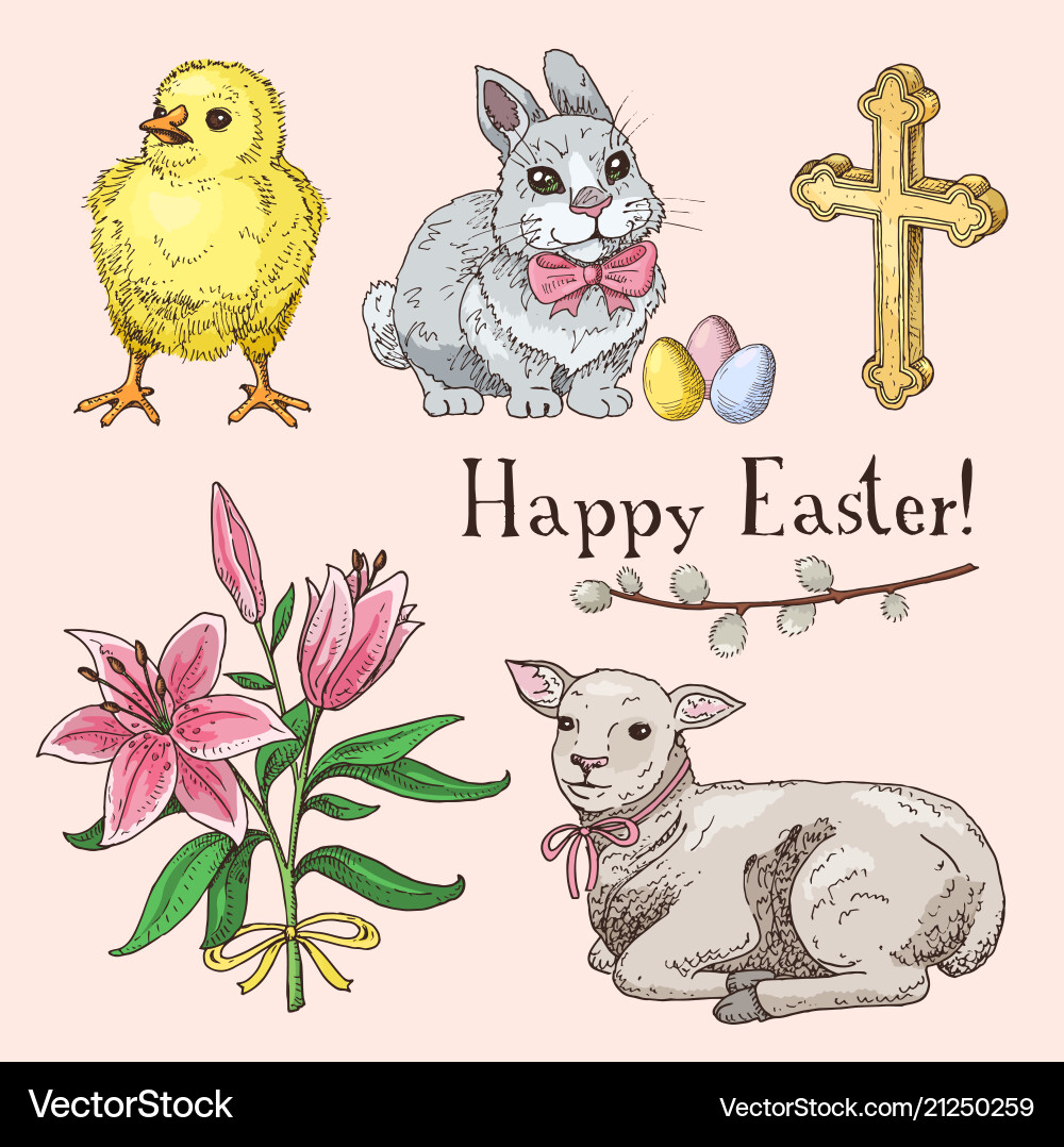 Set of hand drawn easter symbols Set of hand drawn easter symbols vector image
