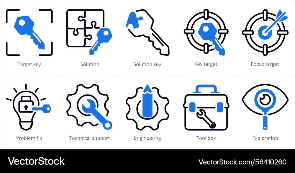 A set of 10 business icons as target key Vector Image