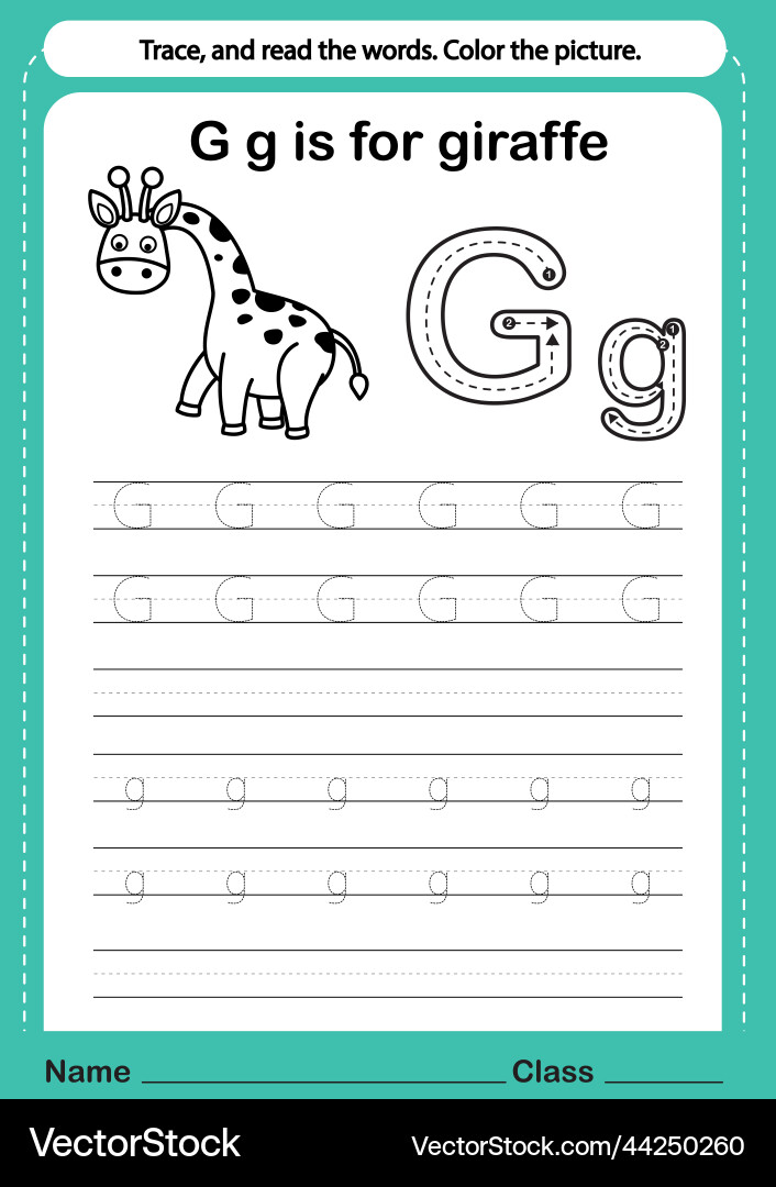 Alphabet g exercise with cartoon vocabulary Alphabet g exercise with cartoon vocabulary vector image