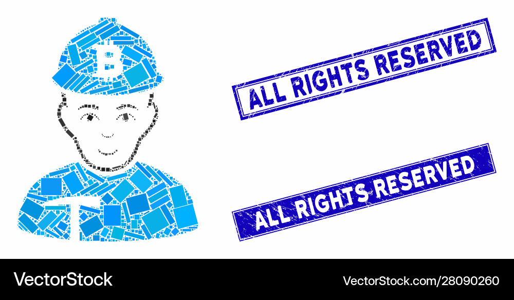 Bitcoin miner mosaic and scratched rectangle all Bitcoin miner mosaic and scratched rectangle all vector image