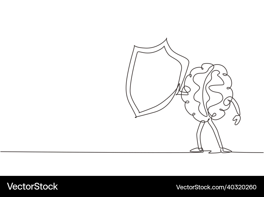 Continuous Line Brain with Shield vector image