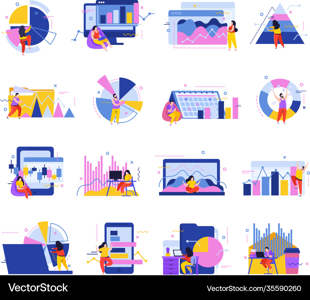 Data Analysis Icons - Charts & Graphs vector image