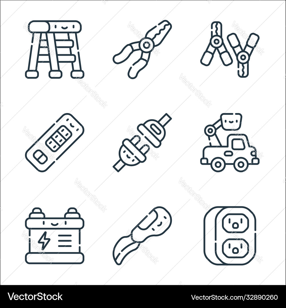 Electrician tools and line icons linear set Electrician tools and line icons linear set vector image
