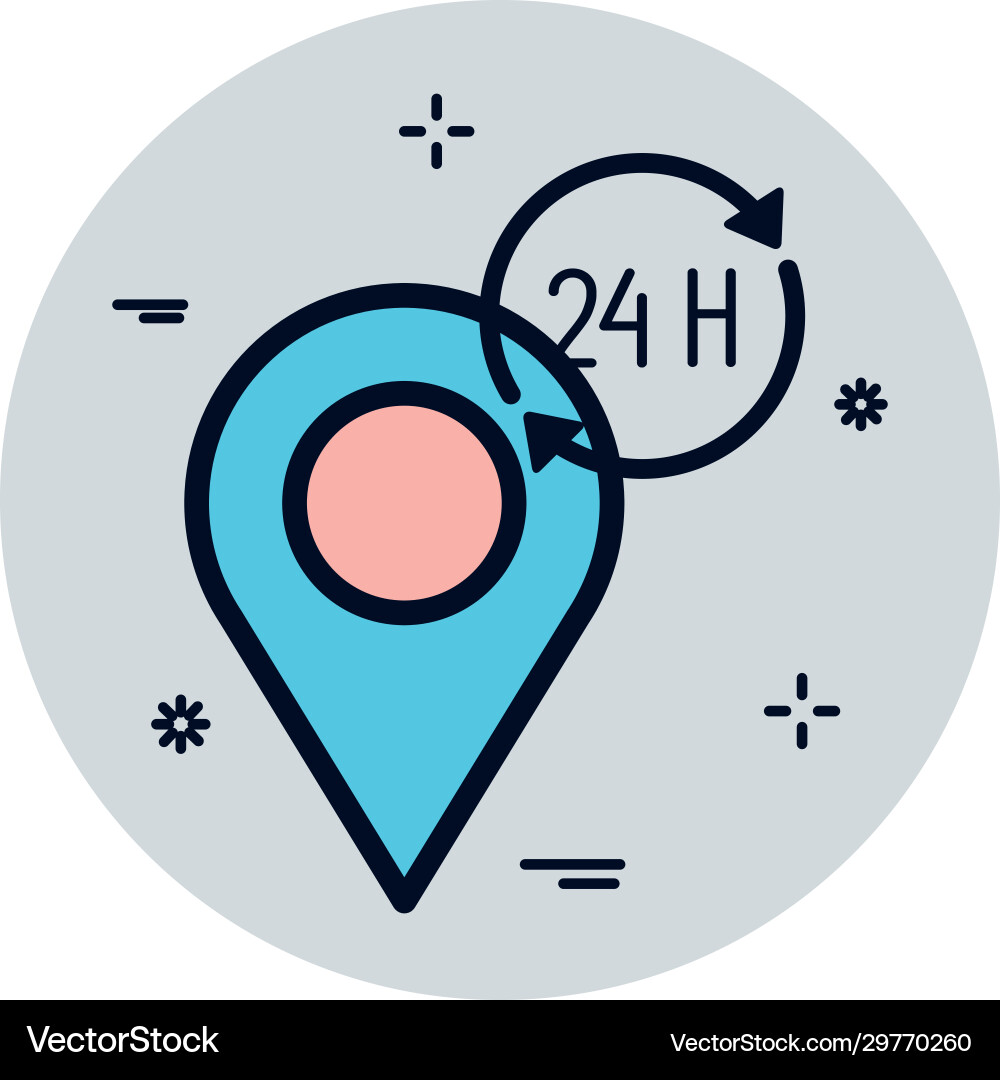 Isolated gps mark and 24 hours arrows fill block Isolated gps mark and 24 hours arrows fill block vector image