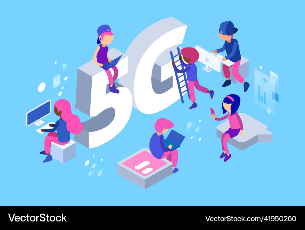 Isometric 5g network wifi net 3d different Isometric 5g network wifi net 3d different vector image