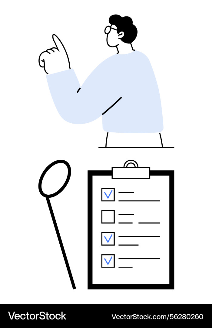 Man pointing at checklist with completed tasks Man pointing at checklist with completed tasks vector image