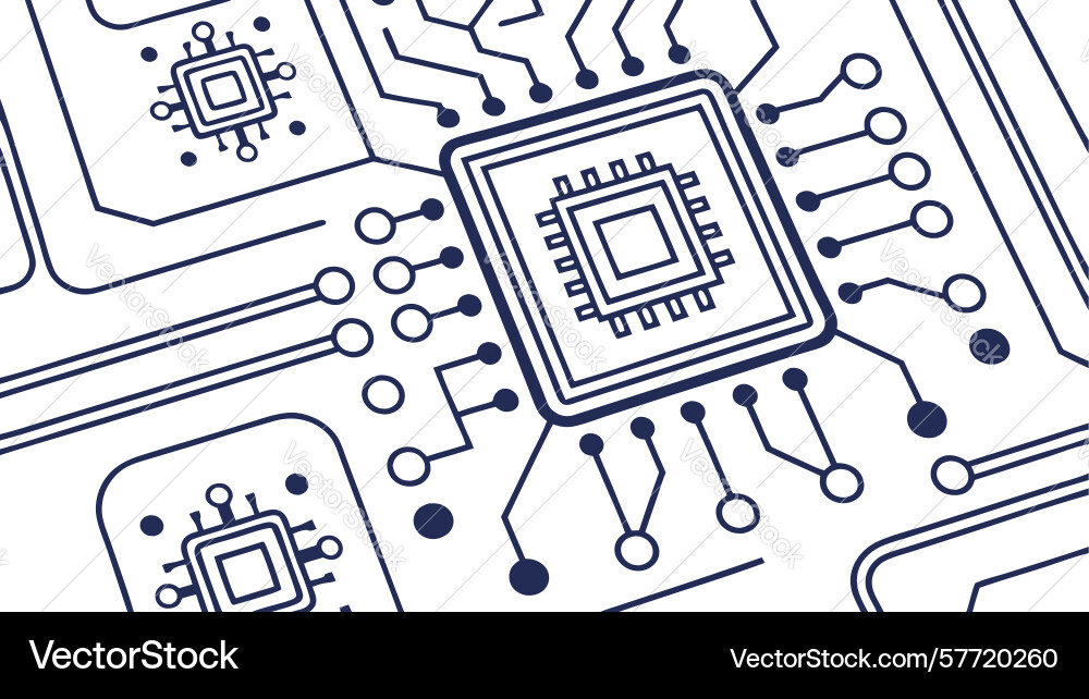 Microchip on circuit board for digital technology vector image