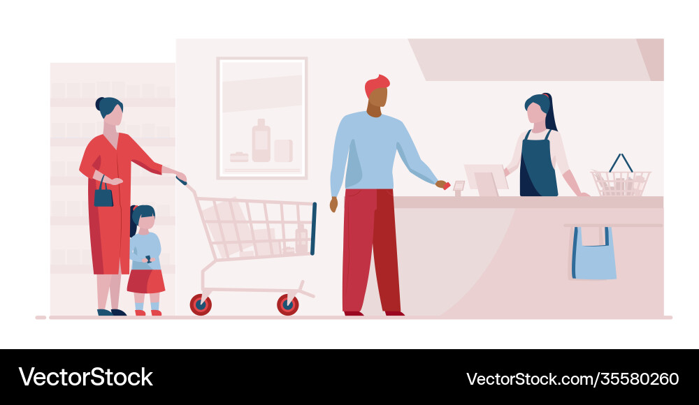 Queue at checkout in supermarket vector image