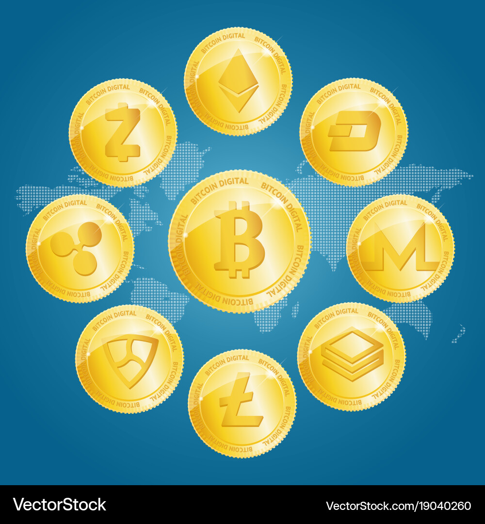 Realistic 3d detailed crypto coins set – Royalty-Free Vector | VectorStock