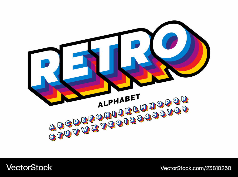 Retro Alphabet Font - 80s & 90s Style Vector Image