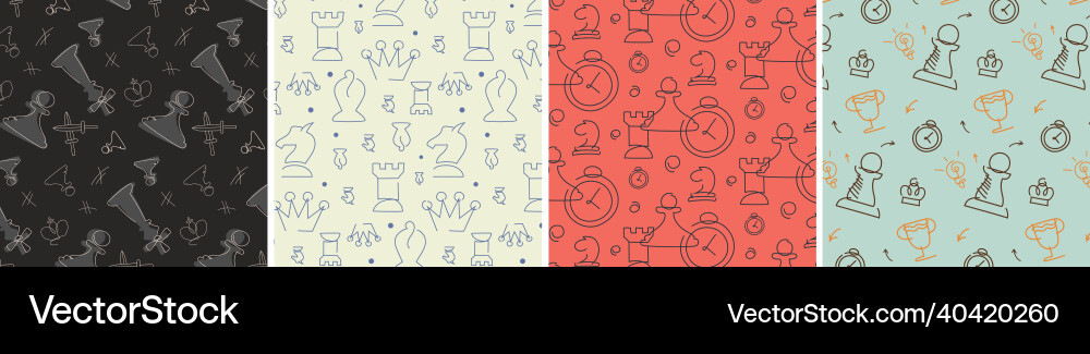 Set of chess seamless patterns vector image
