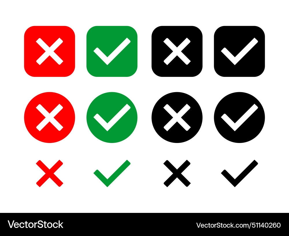 Set of yes and no or right wrong cross vector image