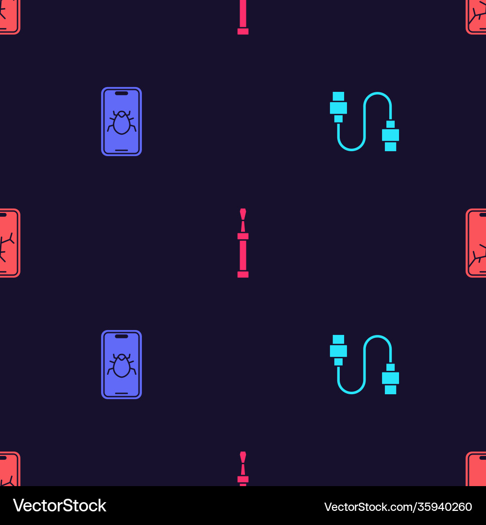 Set usb cable cord system bug on mobile Vector Image