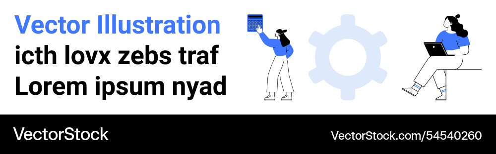 Two characters interacting with devices and gear Two characters interacting with devices and gear Vector Image