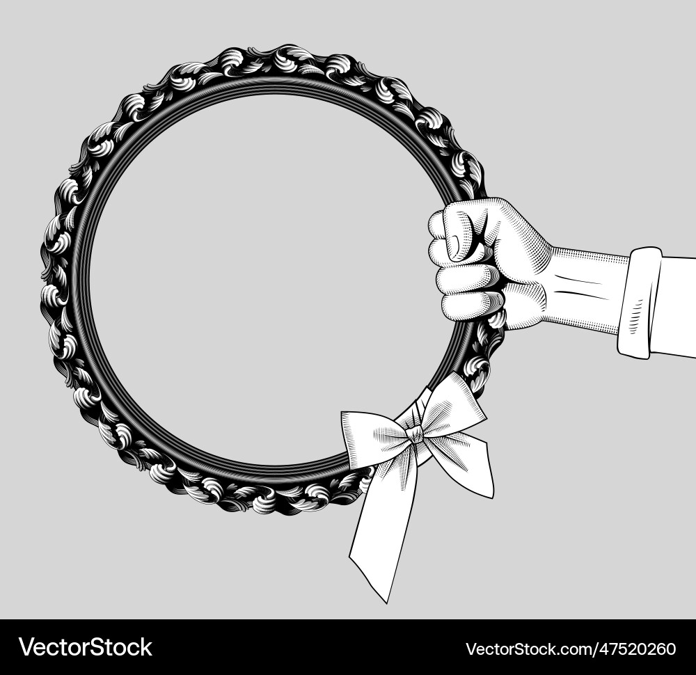 Vintage stylized drawing of hand holding a round Vintage stylized drawing of hand holding a round vector image
