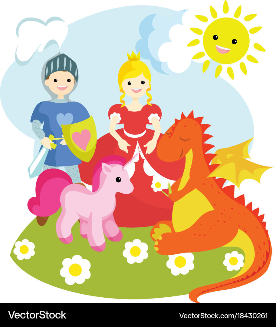 A knight princess unicorn dragon Vector Image