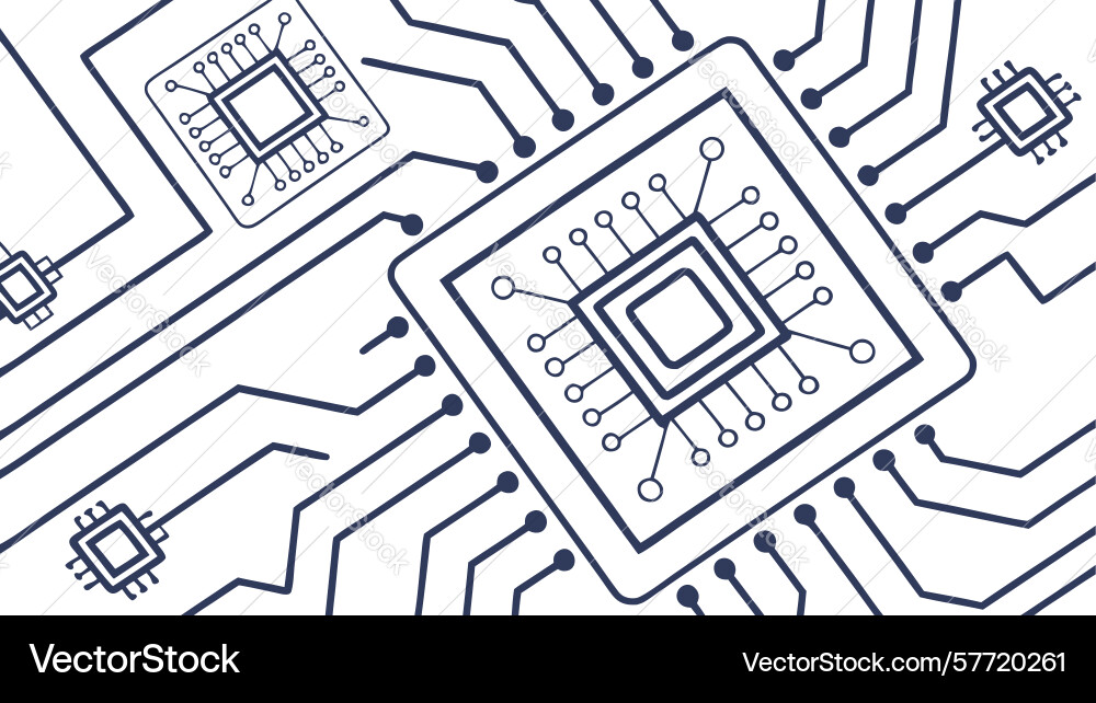Advanced cpu microchip on circuit board design vector image