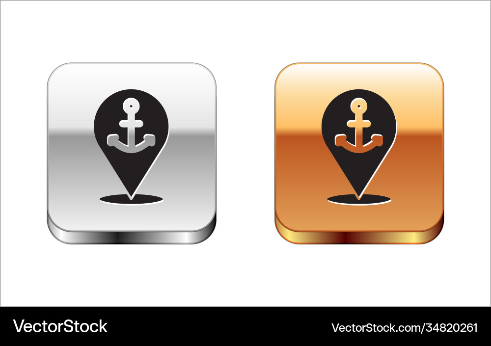 Black map pointer with anchor icon isolated Black map pointer with anchor icon isolated vector image