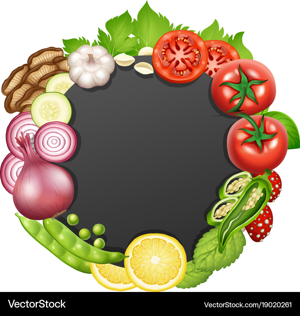 Border template with different types of vegetables Vector Image