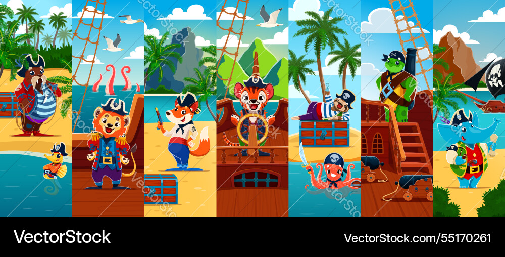 Cartoon animal pirate or corsair character collage Cartoon animal pirate or corsair character collage vector image