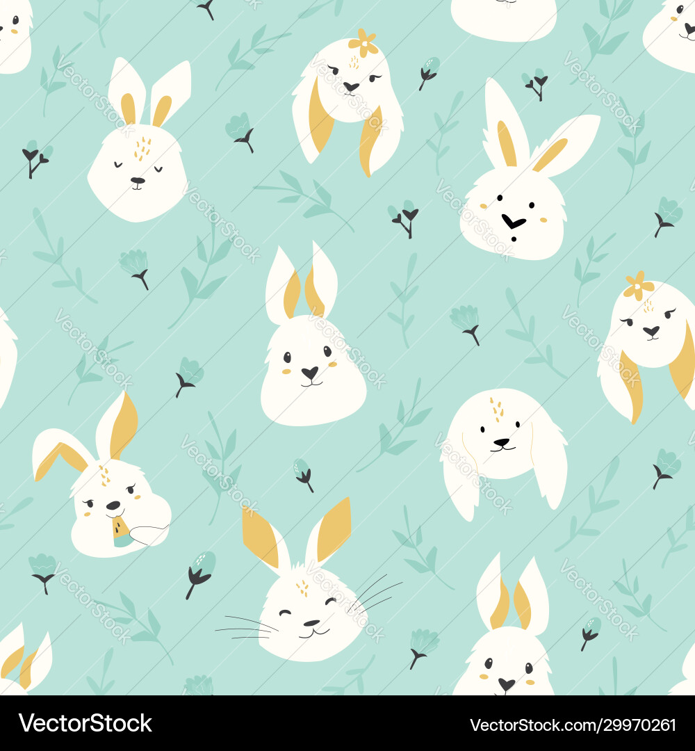 Easter seamless pattern with cute smiling rabbits Vector Image