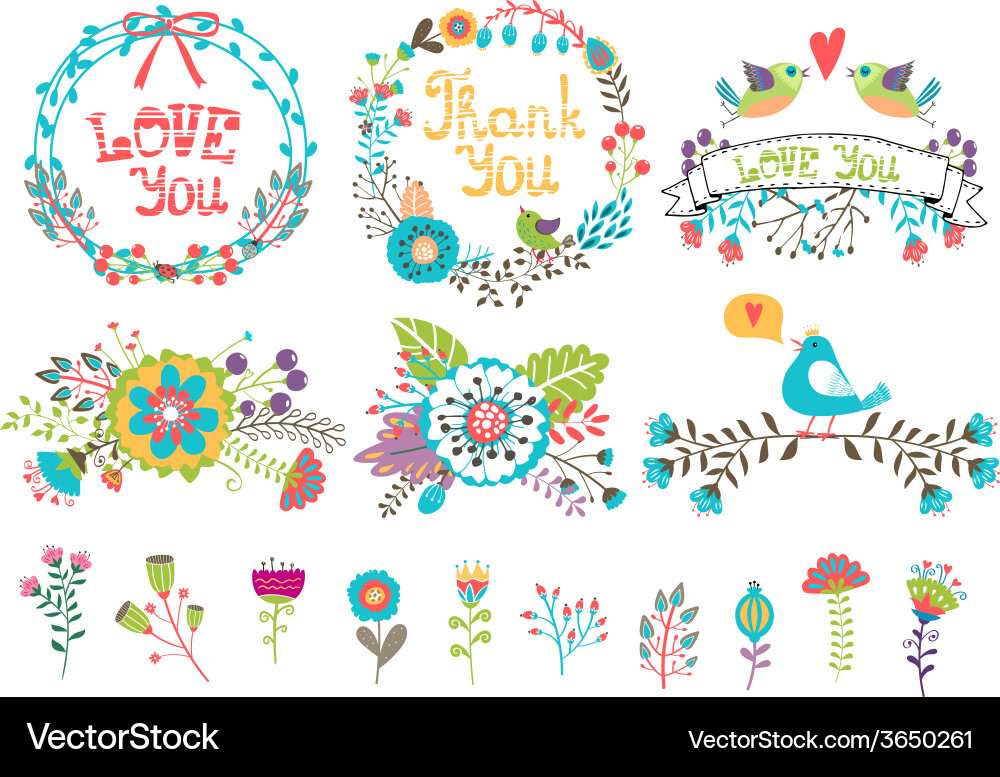 Floral Wedding Wreaths & Flowers vector image