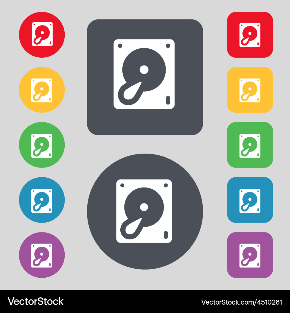 Hard disk and database icon sign a set of 12 vector image