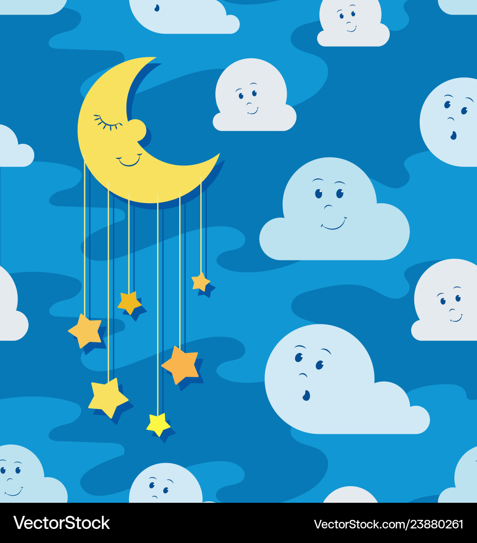 Month with stars and floating clouds Month with stars and floating clouds vector image